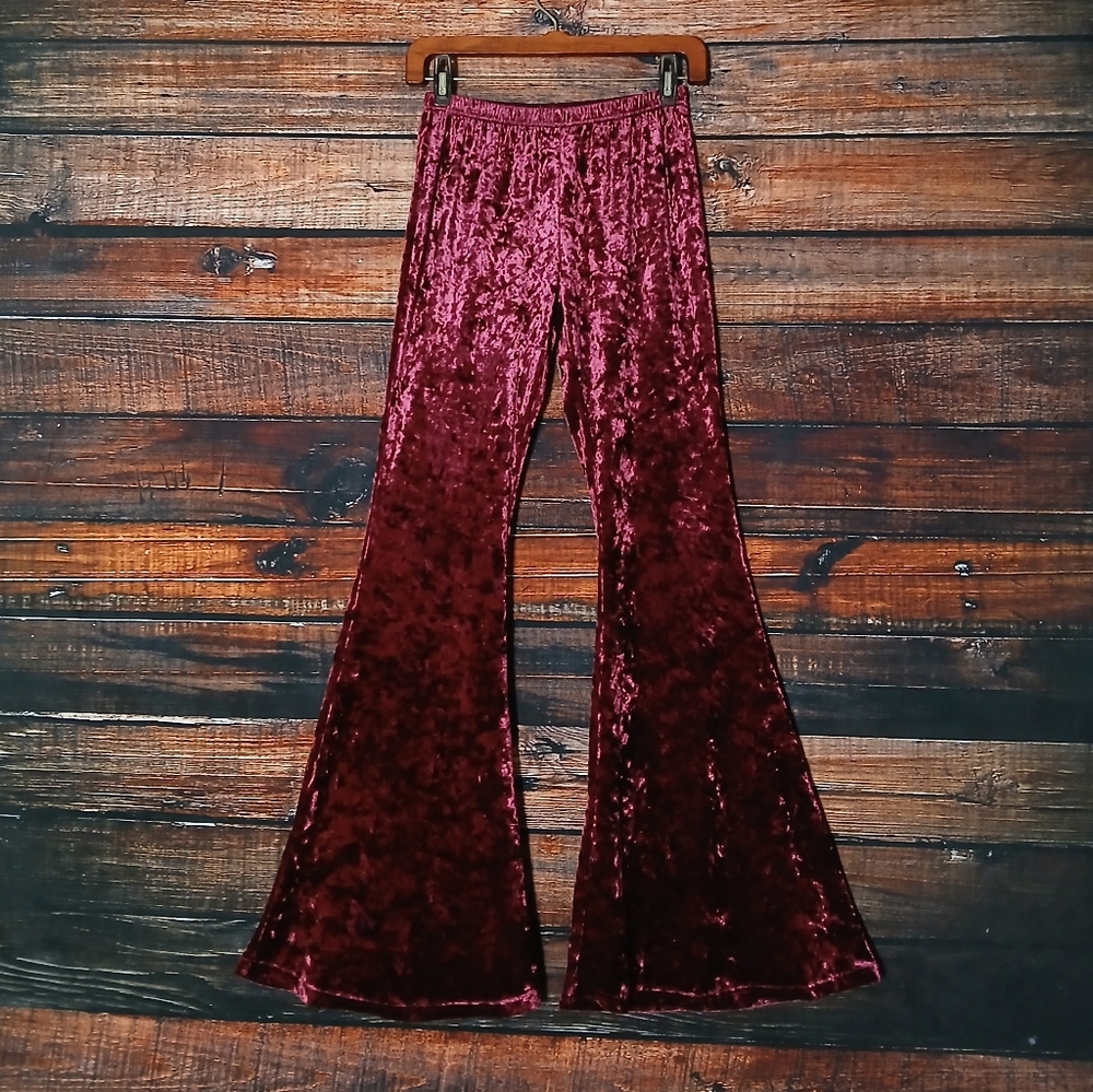 Altar'd State Pants M Bell Bottom Leggings Flared Burgundy Wine Crushed Velvet